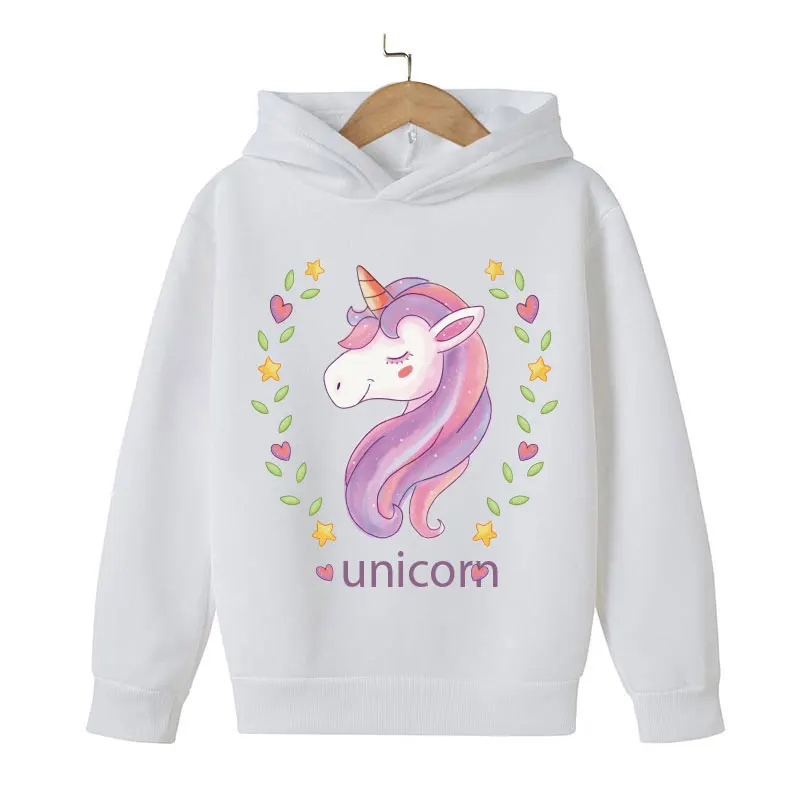 Unicorn Winter Hoodie Cartoon Print Sweater Girl Baby Children's Hooded Fashion Kids Sportswear 4-14T |