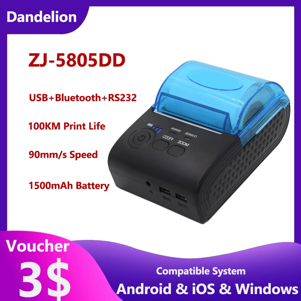 

POS-5805DD Portable Mini Printer Bluetooth Thermal Printer Pos Receipt Printer Bill Ticket Printer for iOS Android Windows