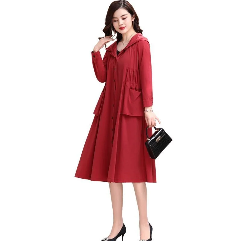 

2022 New Windbreaker Jacket Women's Mid-length Loose Coat Autumn Outwear Middle-aged Mother Top Plus Size Female Overcoat L1020