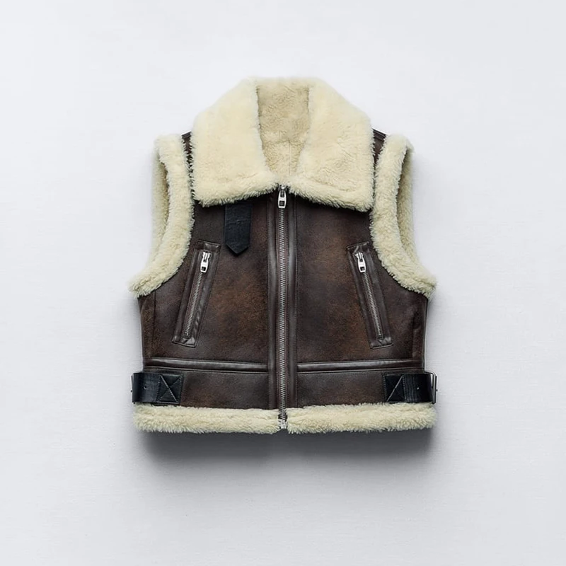 

Жилет женский двусторонний из овечьей шерсти, на молнии и с карманами