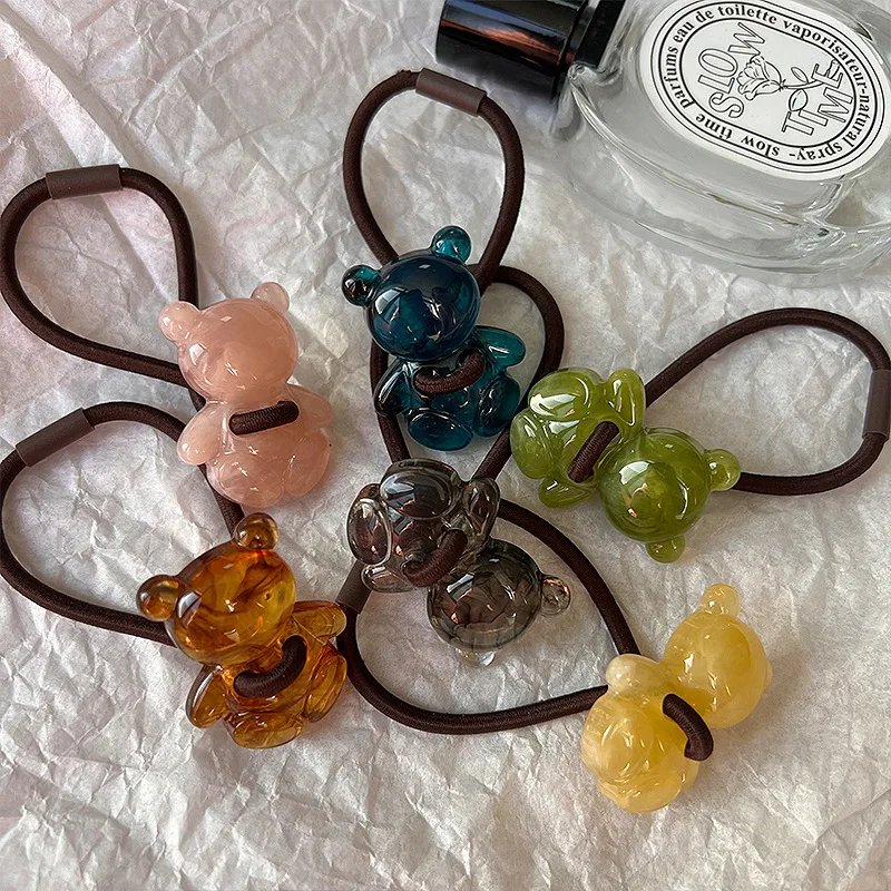 

Korean New Acrylic Jelly Colored Bear Temperament Simple Hair Tie Elastic Hair Band Headrope
