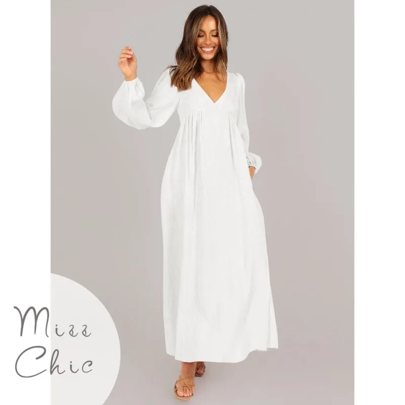 

Женское Элегантное Длинное платье свободного покроя, платье с V-образным вырезом и широкой юбкой, однотонное длинное платье для осени и зимы, 2023