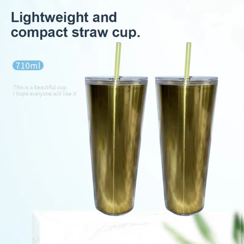 

710ml Gradient Straw Cup Double-layer Reusable Drinking Cup Water Bottle For Coffee Milk Tea Fruit Coffee Mugs Outdoor Kettle