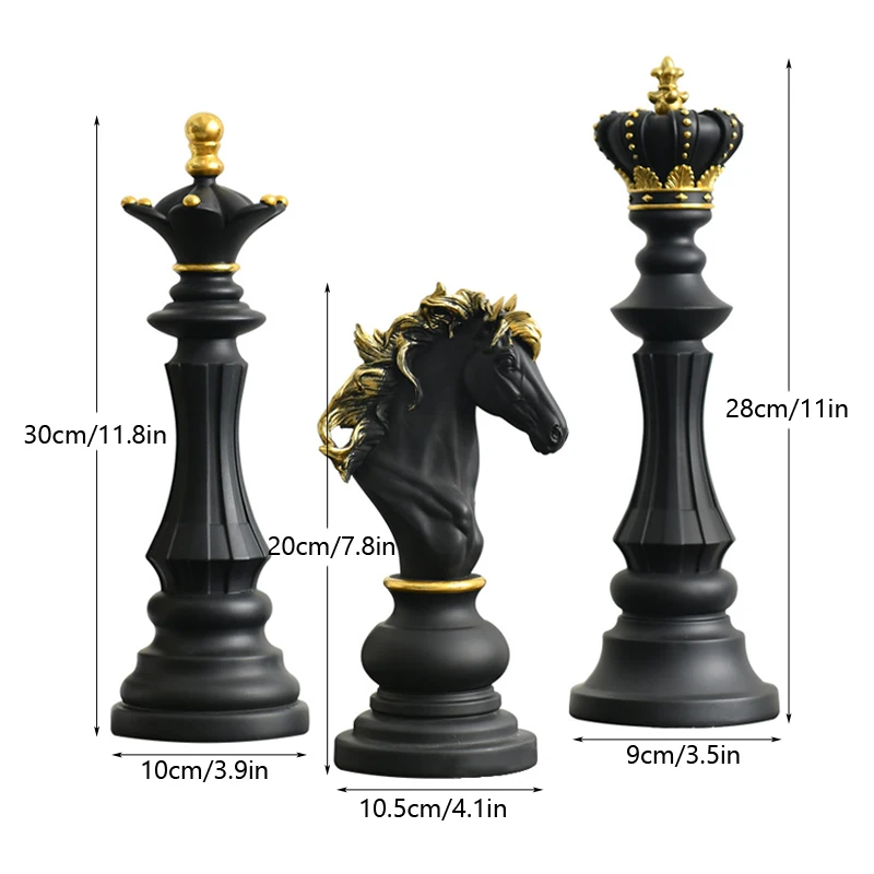 NORTHEUINS 3 Pcs/Set Resin International Chess Figurine Modern Interior Decor Office Living Room Home Decoration Accessories