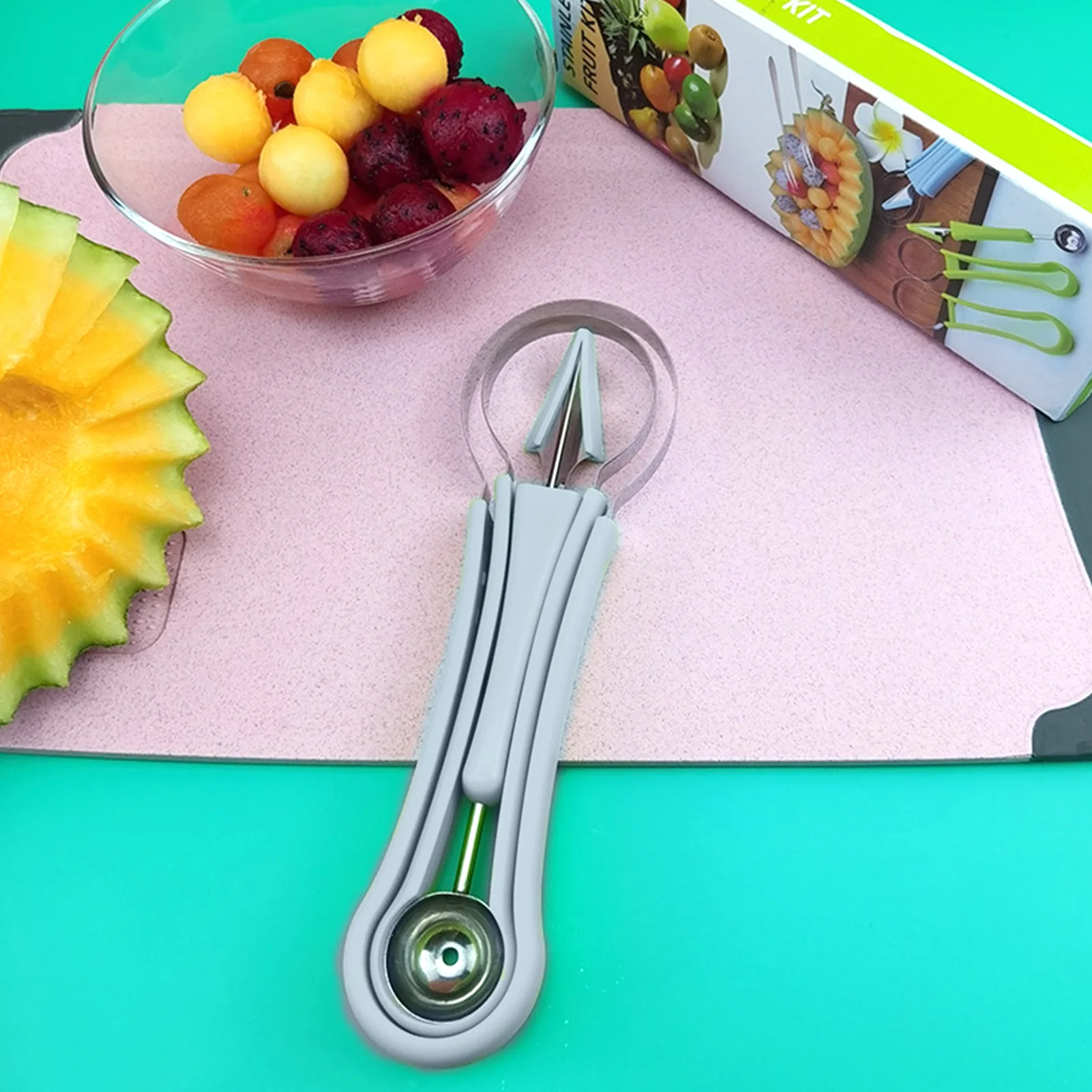 Набор инструментов для резьбы по фруктам комплект 4 в 1 совок дыни Овощечистка