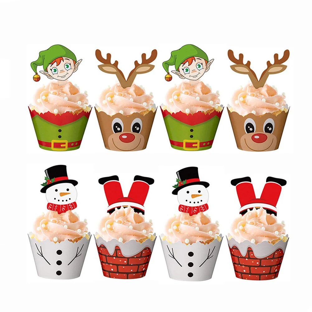

Christmas Cake Cupcake Toppers Wrappers Decorations Mini Picks Wrapper Paper Liners Topper Party Cups Birthday Supplies