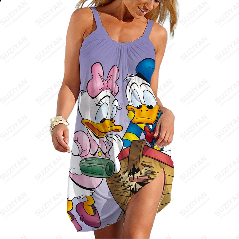 

Женское летнее короткое платье на бретельках, свободное ТРАПЕЦИЕВИДНОЕ платье без рукавов с 3D принтом Диснея, пуловер с круглым вырезом, большой размер 5XL и Минни, 2023
