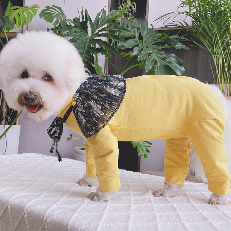 

Pet Dog Jumpsuit Solid Color Thin Pure Cotton Puppy Clothes Protect Belly Pajamas With Shawl Overalls For Small Dogs Chihuahua