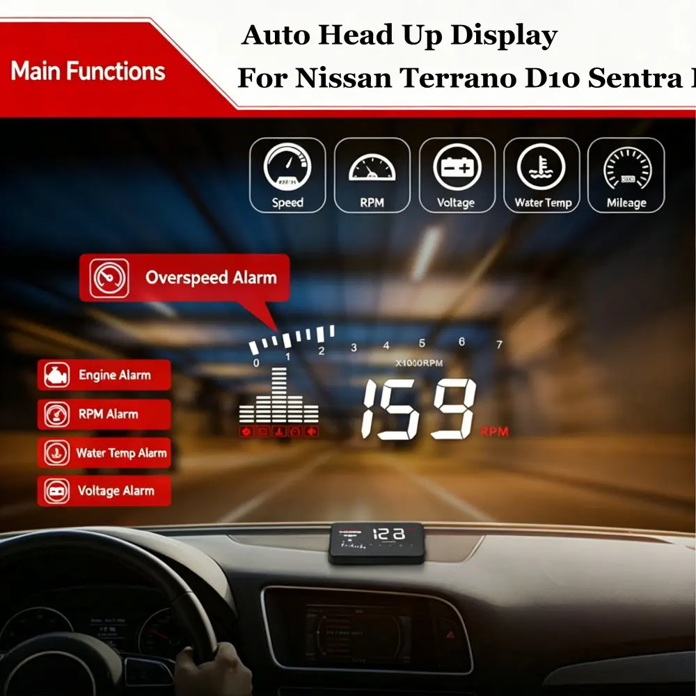 Фото Автомобильный проекционный дисплей (HUD) на лобовое стекло для Nissan Terrano D10 Sentra B17 2014-2026: Проектор, аксессуары, спидометр, одометр, тахометр (RPM) №4