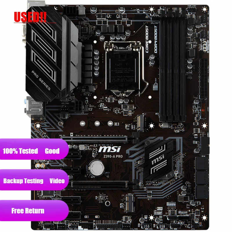 

Б/у Материнская плата MSI Z390-A PRO LGA1151 M.2 USB 3,1 Gen 2 DDR4 HDMI DP Dual Gigabit LAN ATX Z390