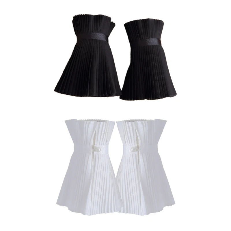 

Girls Ruffle Edge Fake Decorative Sleeves False Pleated Cuffs Shirt Dress Decors