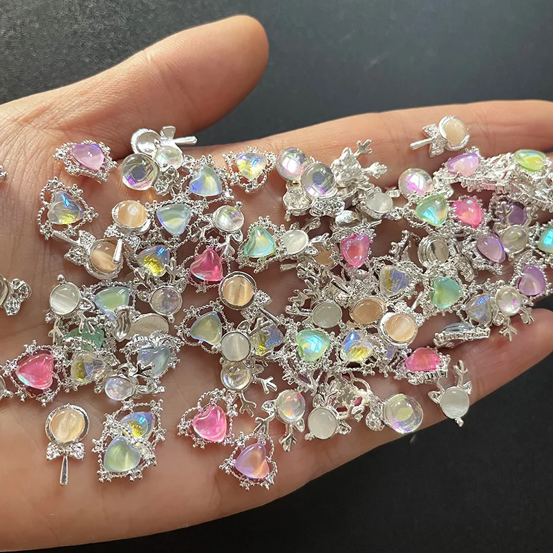 

10pcs Lollipop Heart Shaped Nail Charms Shiny Alloy Aurora Gems Nail Art Accessories Jewelry Multi-Colors Nail Rhinestones Decor