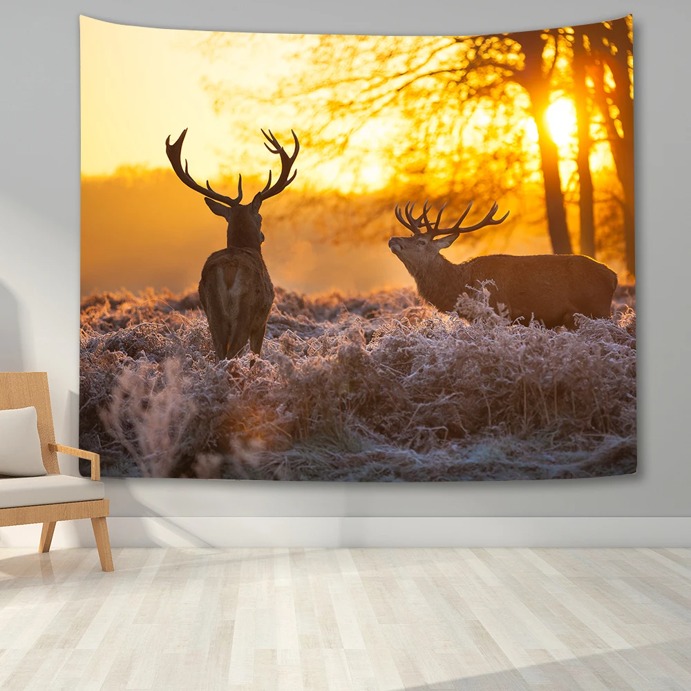 Зимний гобелен в виде страны чудес олень Настенный декор подвесной лес для