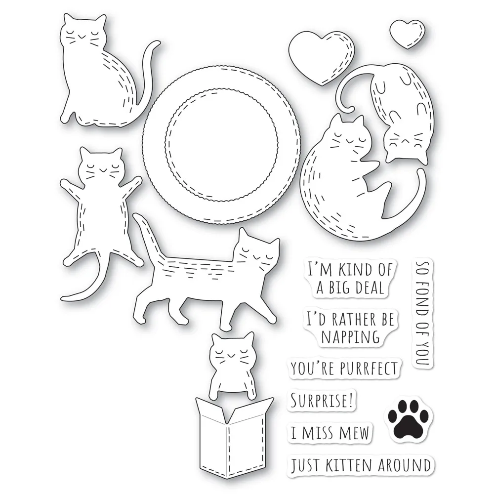 

New Arrivals 2022 Whittle Adorable Kitty Cutting Dies and Clear Stamps for Scrapbooking Decoration Frame Card Craft Supplies