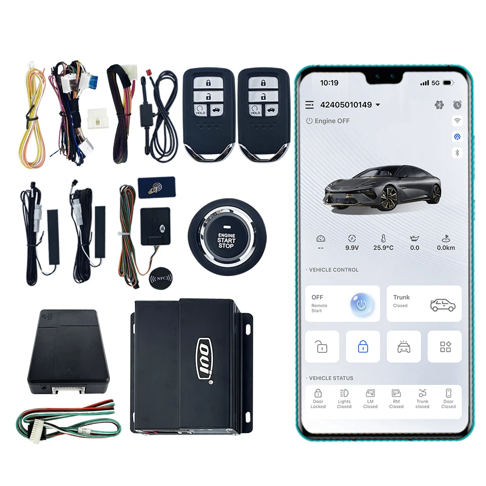 Фото Универсальный стартер для смартфона OVI 9100, цифровой ключ через мобильное приложение, автомобильная сигнализация, противоугонный пассивный вход без ключа, дистанционный стартер для автомобиля №2