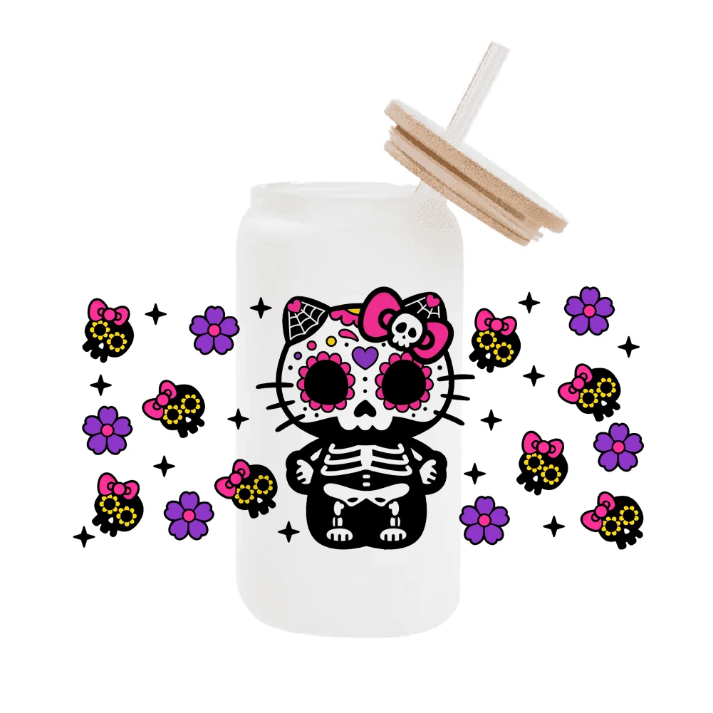 Хэллоуин Hello Kitty розовый мультфильм для Libbey 16oz банка стекло 3D водонепроницаемый UV