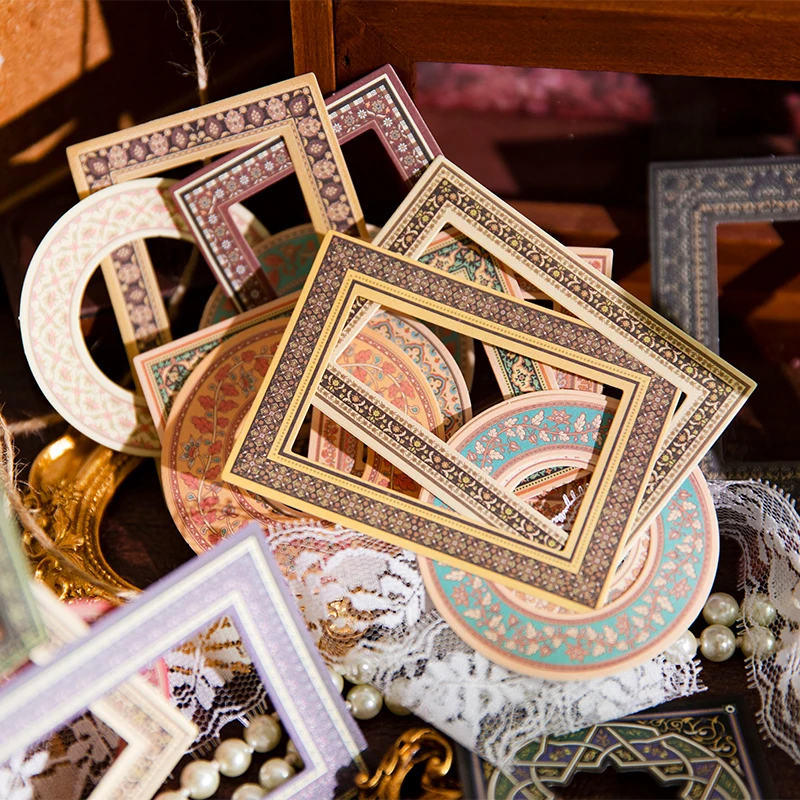 

Yoofun 30pcs/lot Square and Circle Frame Stickers Vintage Totem Creative Boarder Sticker for Album Photo Journal Scrapbooking