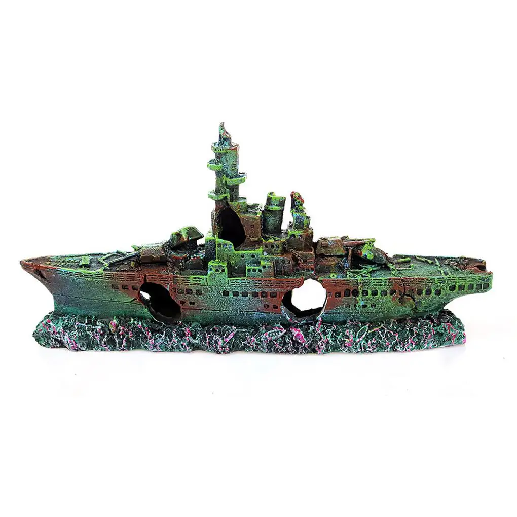 

Resin Craft Battleship Wreck Damaged Lightweight Boat Ornament Fish