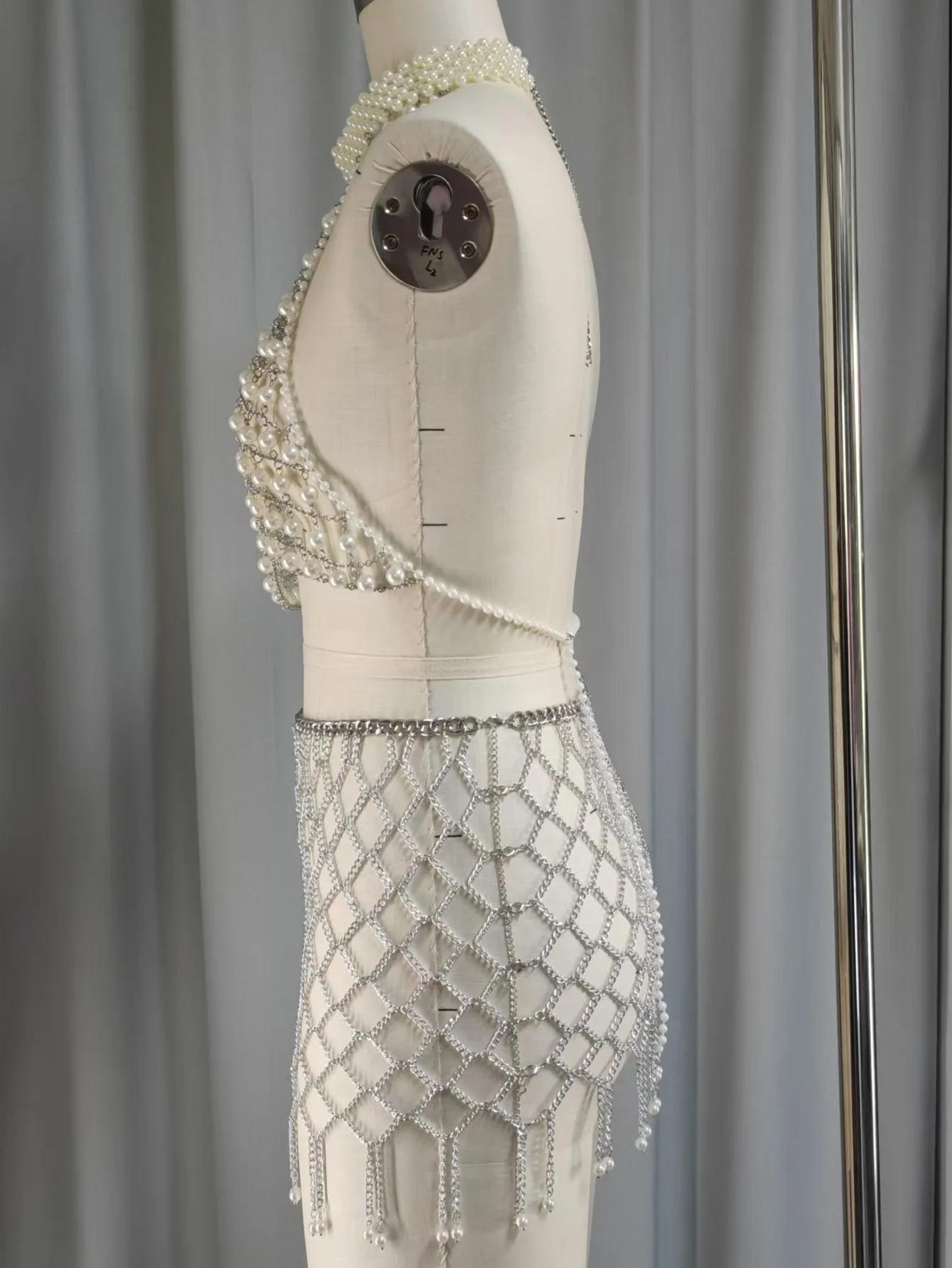 OFU Искусственный жемчуг бисер металлическая цепочка для тела полая майка с