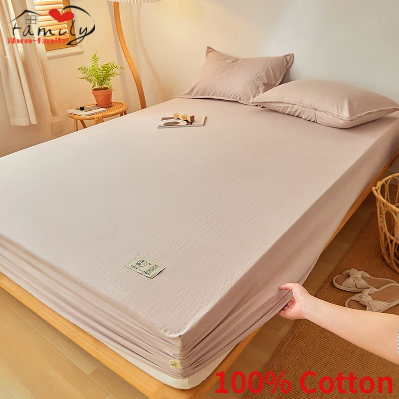 

100% Natural Cotton Fitted Bed Sheet Cover Non-slip Adjustable Mattress Pad Cover Mattress Topper Protector Single Double Bed
