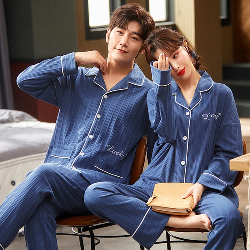 QUHENG Autumn Pajamas for Women Suit 2022 Winter Long Sleeved Trousers Warm Cotton Home Clothes Casual Pajama Men's Suit Set