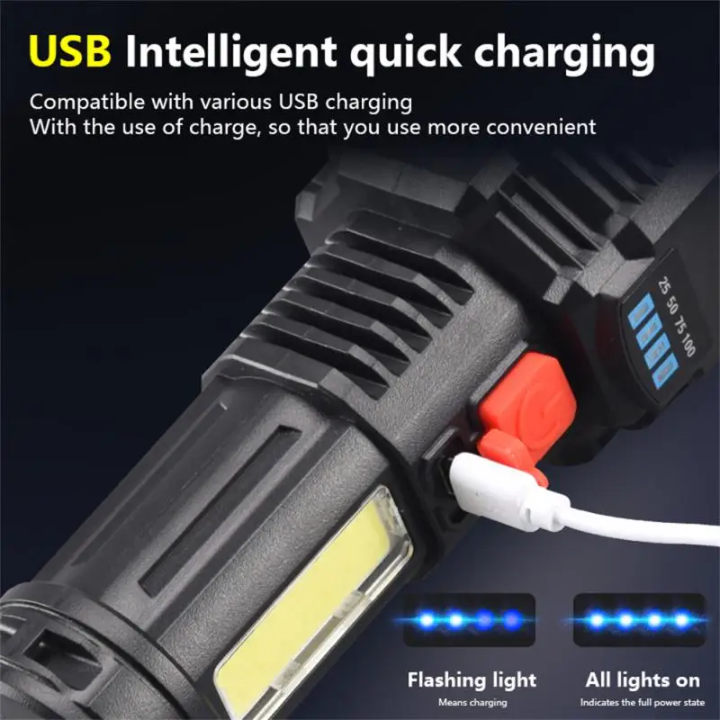 

F-t25 High-strength Led Cob Flishlamp 1200mah High Power Camping Lantern Push Switch Mini Led Torch Light Abs Waterproof