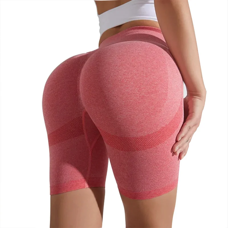 

2022 New Style Slim High Waist Women Sport Shorts Seamless Smile Gym Pants Fashion Leggings Push Up Nylon Workout Wear