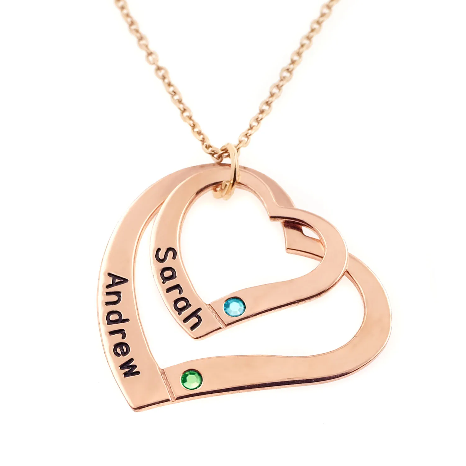 Ожерелье с двойным сердцем и гравировкой имени