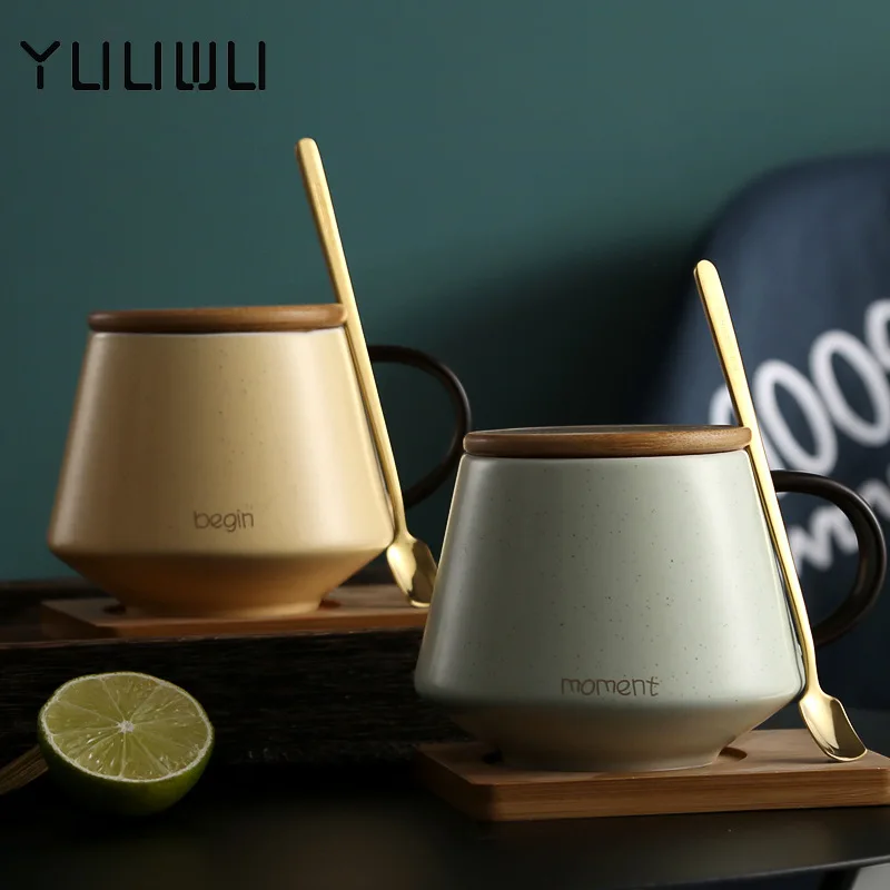 

Nordic Ins Ceramic Cup Household Cup Ceramic Coffee Cup Gift Creative Water Cup Advertising Mug with Lid Spoon