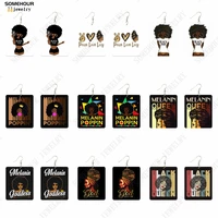 somehour melanin goddess hiphop women wooden drop earrings black queen afro curly hair print locs wood pendant dangle jewelry