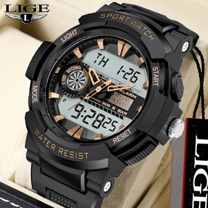 LIGE Men Watch Top Luxury 50m Waterproof Wristwatch LED Alarm Clock Watch for Men Sport Military Wat