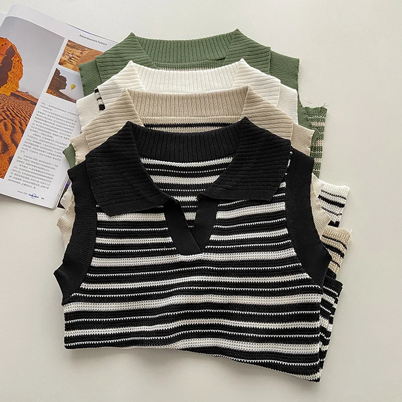 

Tank Ropa De Mujer Women Cami Sexy Basic Y2k Fashion Knitted Sleeveless Vest Halter Club Round Neck Striped Streetwear Ins Top