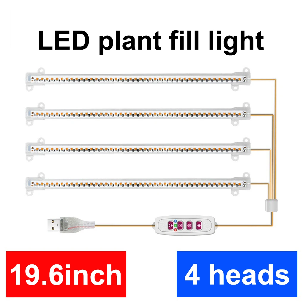 

LED Growth Light Strips ABS Phytolamp Adjustable Full Spectrum IP20 Life Waterproof High Luminous Supply Four Heads Red Blue