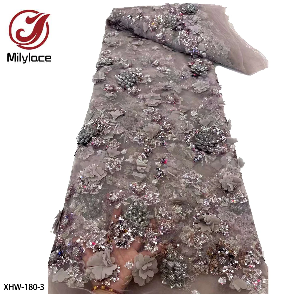 Роскошные бусины 3D Цветочная вышивка Французский Тюль кружевная ткань