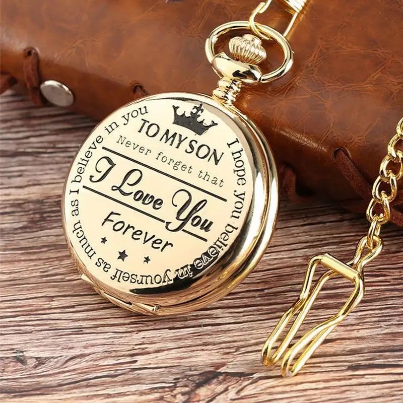 Vintage To My Son Design Quartz Pocket Watches Luxury Necklace Chain Pocket Watches for Mens Womens Boys Gifts