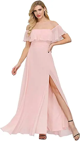 

Женские вечерние платья с открытыми плечами и оборками, Пляжное Вечернее Платье макси с Боковым Разрезом