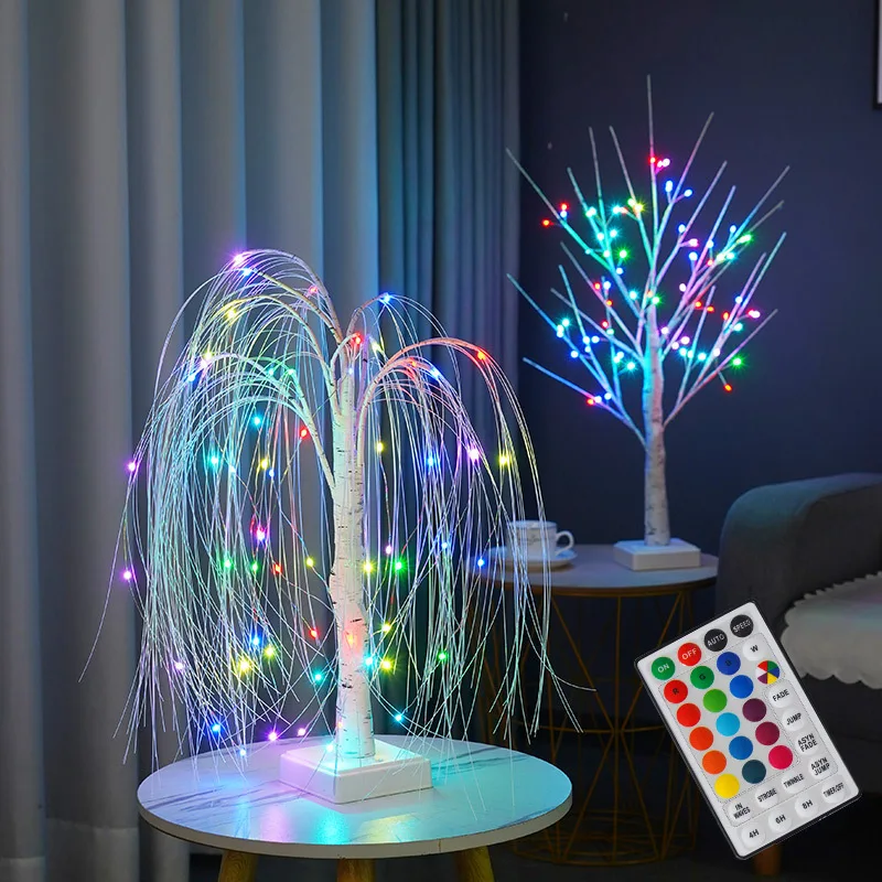 LED Colorful Tree Lamp With Remote Willow Night Light Gypsophila Table Lamp For Home Bedroom Wedding Christmas Decor Nightlight