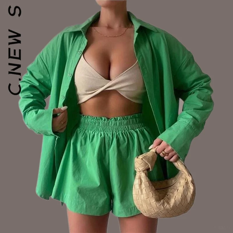 

C.New S Women Set New Womens Short Pants Elegant Stylish Cotton Two Piece Sets Simple Tracksuit Elegant Female Sweatsuits Women