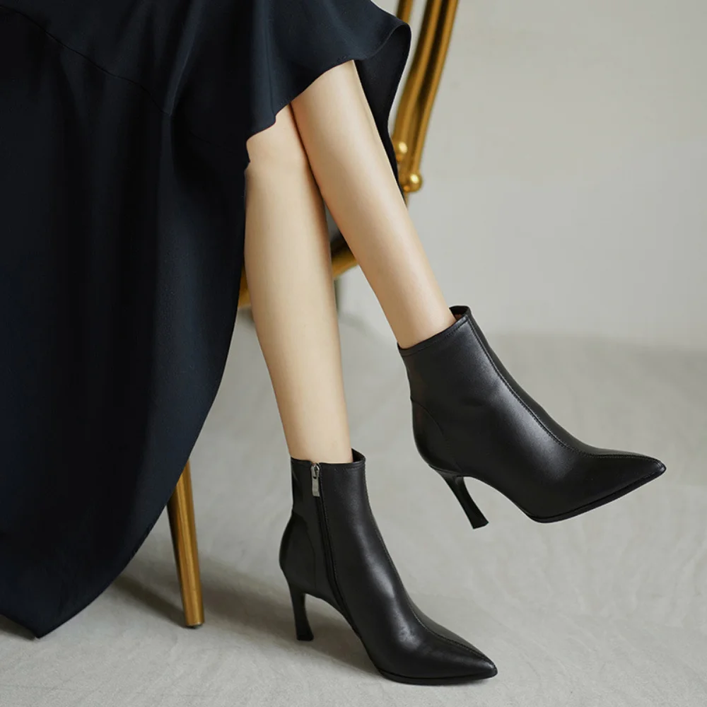 Women Chelsea Ankle Boots High Heels Shoes Winter New Designer Pointed Toe Pumps Casual Ladies Stilettos Zipper Snow Botas