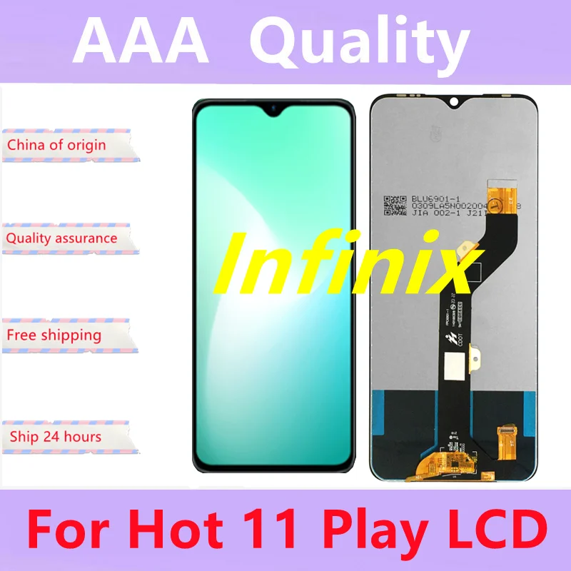 Kup 100% Testowany Czarny Wyświetlacz 6.82 Cala Dla Infinix Hot 11 Play Wyświetlacz LCD Montaż Digitizera Ekranu Dotykowego Wymiana
