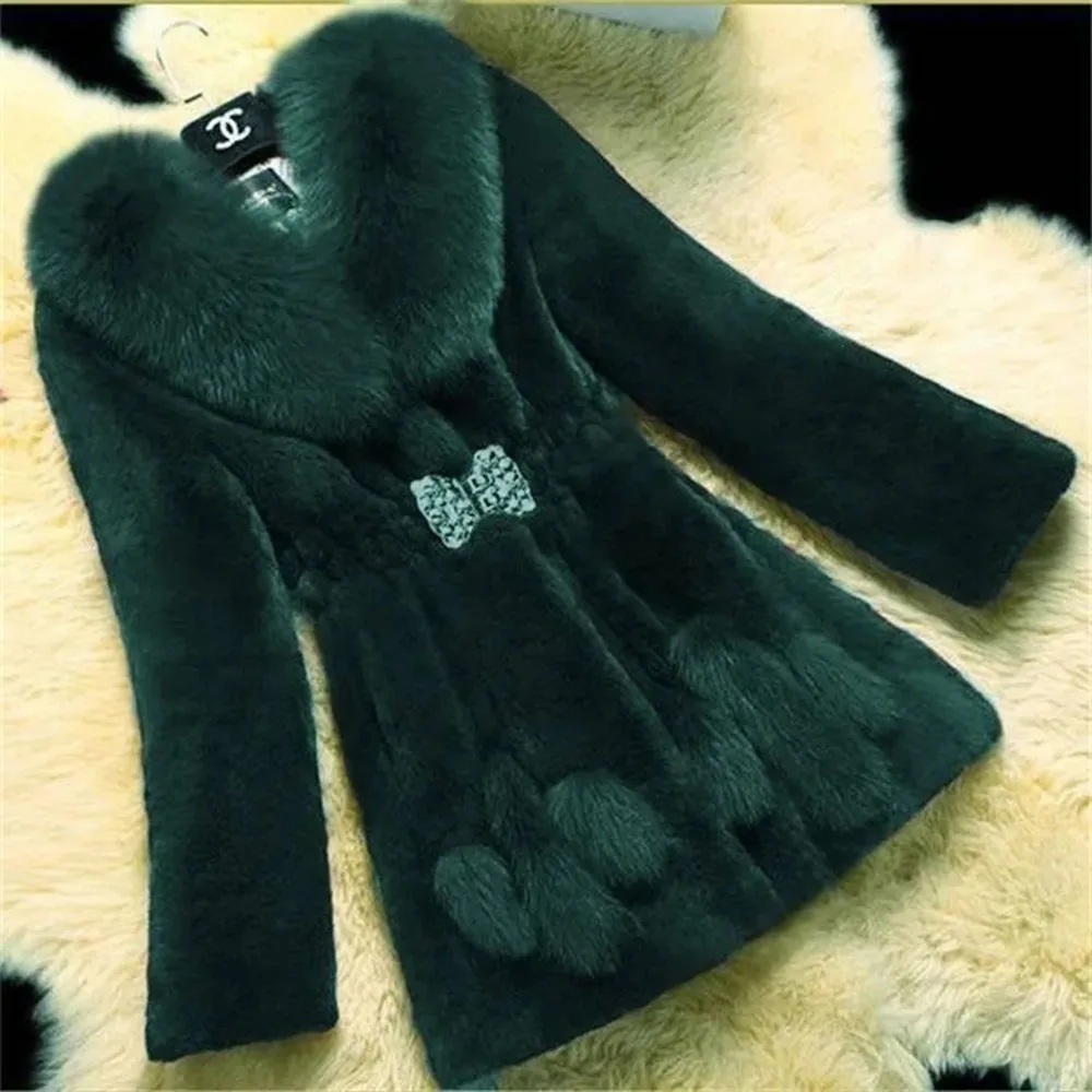 

Fall/Winter 2023 Fur Women Long imitation Fox Fur Collar Rex Rabbit Fur Imitation Mink Korean Slim Imitation Fur Coat Clearance