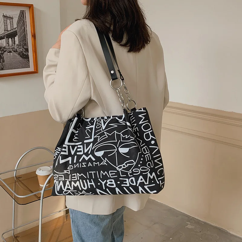 

Shopper Bags For Women Tote Simple Fashion Printed Large Capacity Handbag Cheap Women's Bag Shoulder Canvas Crossbody 2022