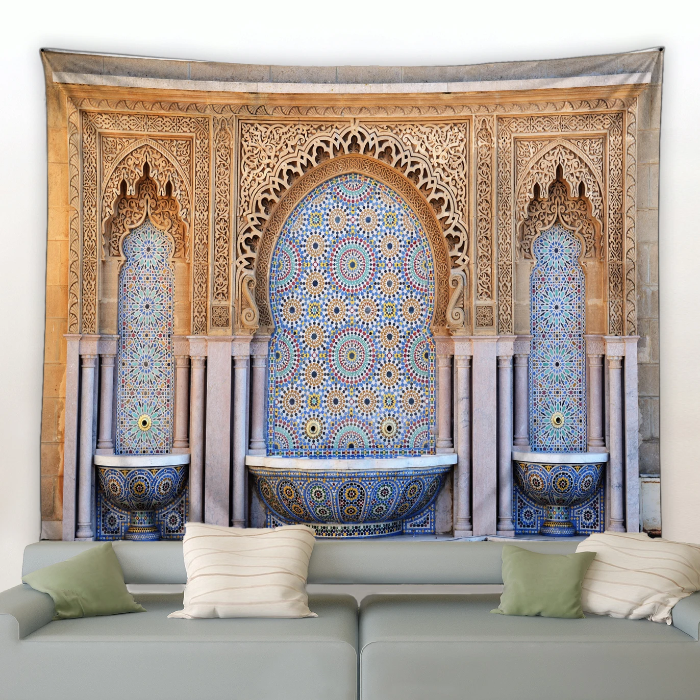 

Moroccan Colorful Pattern Architecture Retro Bohemian Ethnic Fashion Print Modern Home Room Decoration Tapestry