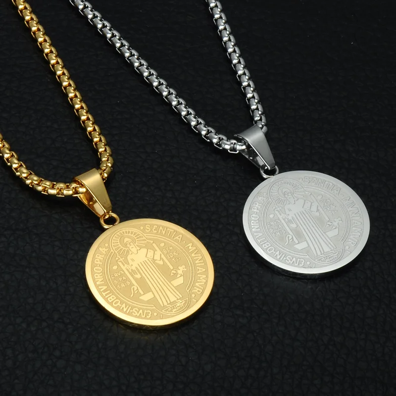 Стильное круглое католическое ожерелье с подвеской из нержавеющей стали унисекс