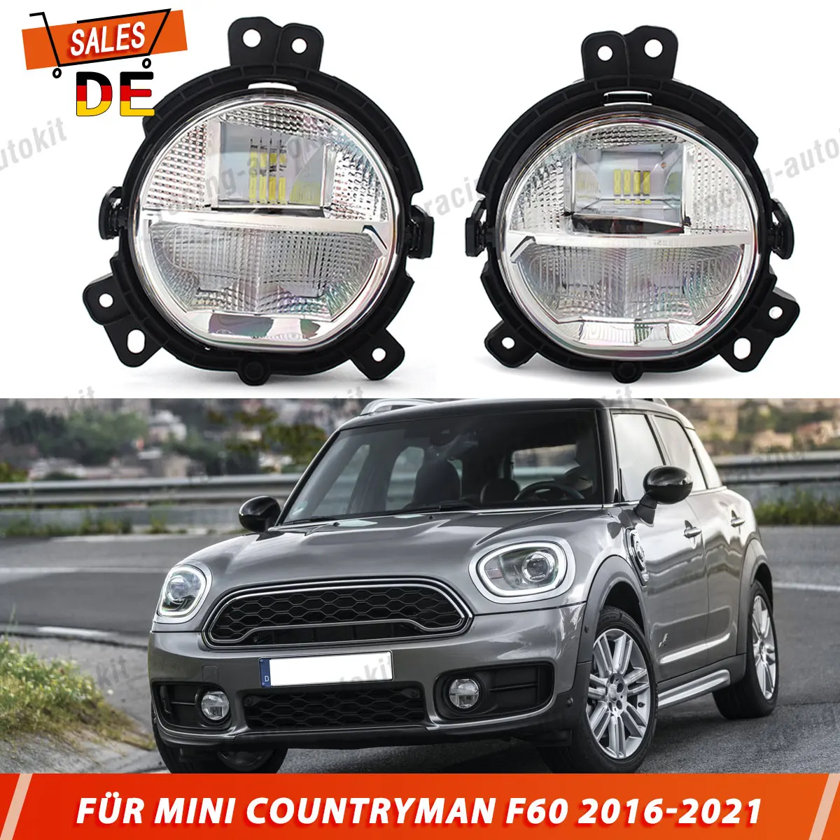 Фото Противотуманные фары для Mini Cooper F60 Countryman 2015-2019, светодиодные передние противотуманные фары, левый и правый передний сигнальный фонарь, автоматические фары дальнего света №1