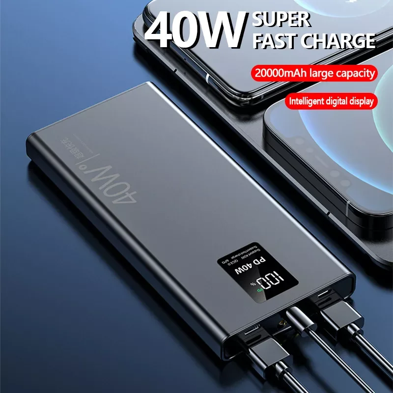 

2023New 40w Super Fast Charging Large Capacity 20000 mAh Power Bank Two-way Fast Charging Digital Display External Battery QC3.0