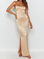 summer sexy champagne tube top strap stretch sleeveless split backless lace up cocktail prom evening wedding party dress