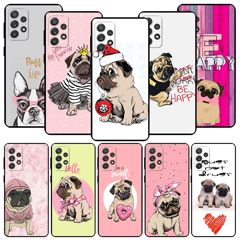 

Love Pugs Cute Dog Black Phone Case for Samsung Galaxy A51 A71 A41 A31 A21S A50 A70 A40 A30 A20E A10 Note 20 Ultra 10 9 8 Cover
