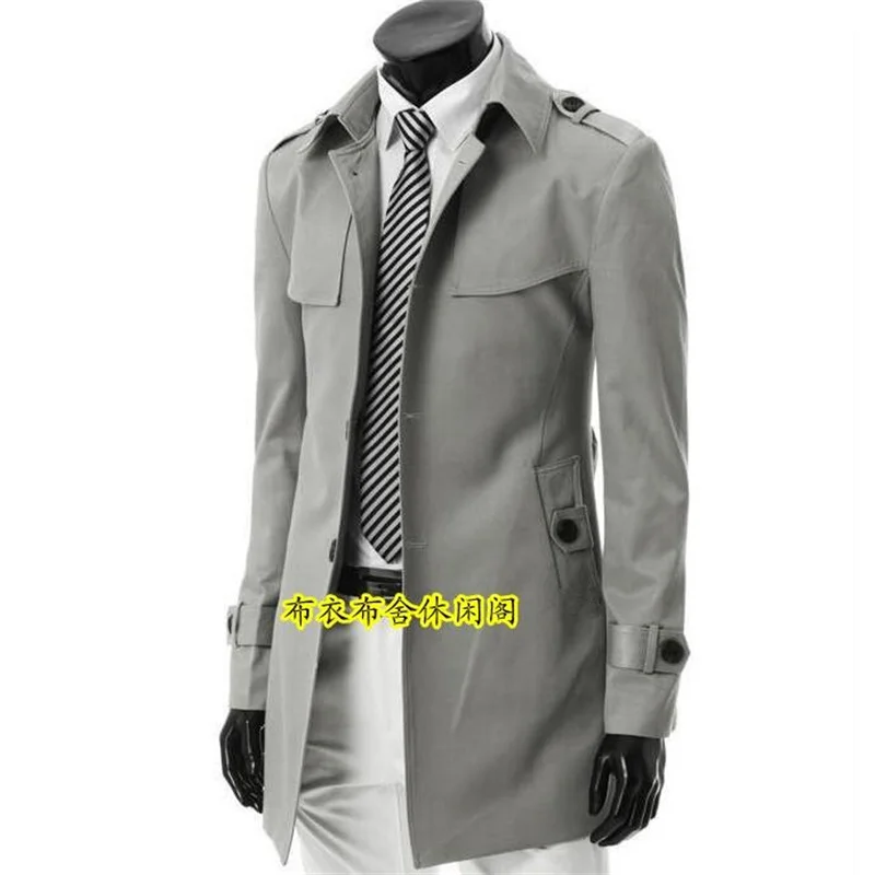 Autumn new designer slim sexy shore trench coat men medium-long overcoat long sleeve mens clothing business outerwear Grey black