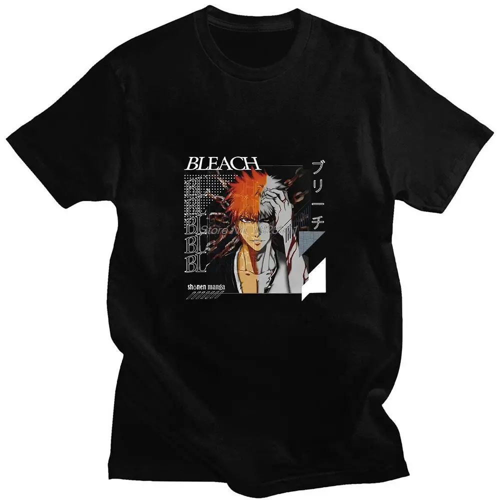 

Anime Bleach Kurosaki Ichigo American Retro Personality Comic Print Summer Cotton Short sleeve Unisex T-shirt tees